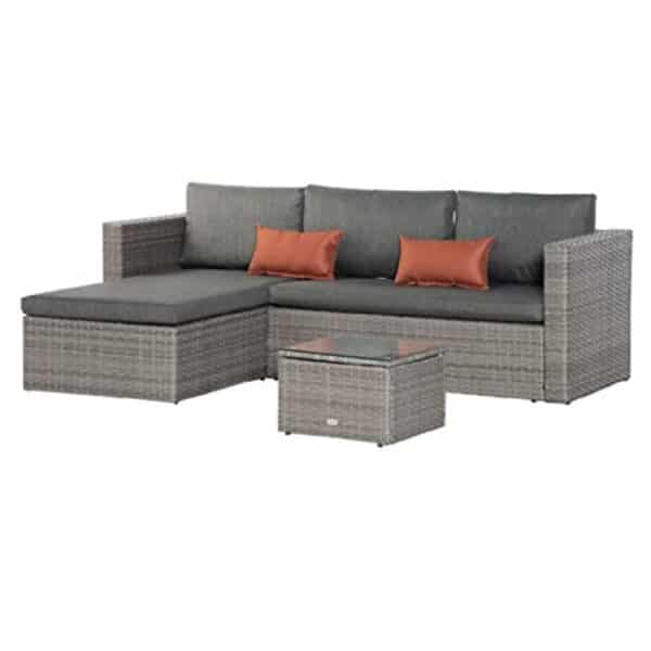EVRE GREY MALIBU RATTAN 3 SEAT SET